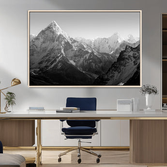 10775-MGV-CV-36X24-Snow Capped Mountain Wall Art – Black and White Canvas Print of Majestic Peaks, Nature Landscape Photography for Office, Bedroom,