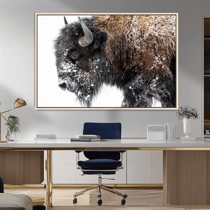24304-MGV-CV-36X24-Bison Wall Art Canvas Print, Framed Winter Bison Art Picture Print, Snowy Buffalo Perfect Rustic Farmhouse Decor Artwork