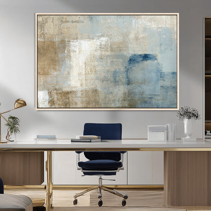 38126-MGV-CV-36X24-Neutral Abstract Wall Art – Modern Beige and Blue Canvas Print and Minimalist Textured Painting for Living Room, Bedroom or Office
