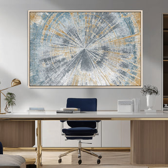 17631-MGV-CV-36X24-Radiant Burst Wall Art – Abstract Sunburst Canvas Print in Blue and Gold, Modern Geometric Painting for Living Room, Office or