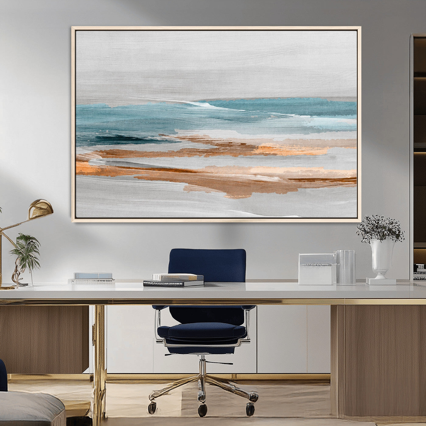 23430-MGV-CV-36X24-Abstract Coastal Wall Art – Modern Ocean Horizon Canvas Print, Minimalist Beach Scene Painting for Bedroom, Living Room, Office or