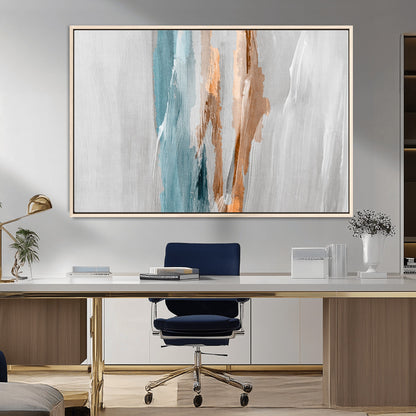 66154-MGV-CV-36X24-Abstract Brushstroke Wall Art – Modern Teal and Gold Canvas Print, Minimalist Contemporary Painting for Living Room, Bedroom, or