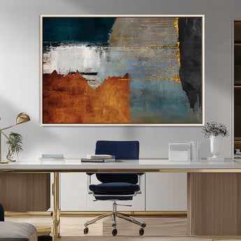 35026-MGV-CV-36X24-Abstract Canvas Wall Art – Modern Teal, Rust, Black and Gold Textured Painting, Contemporary Decor for Living Room, Bedroom