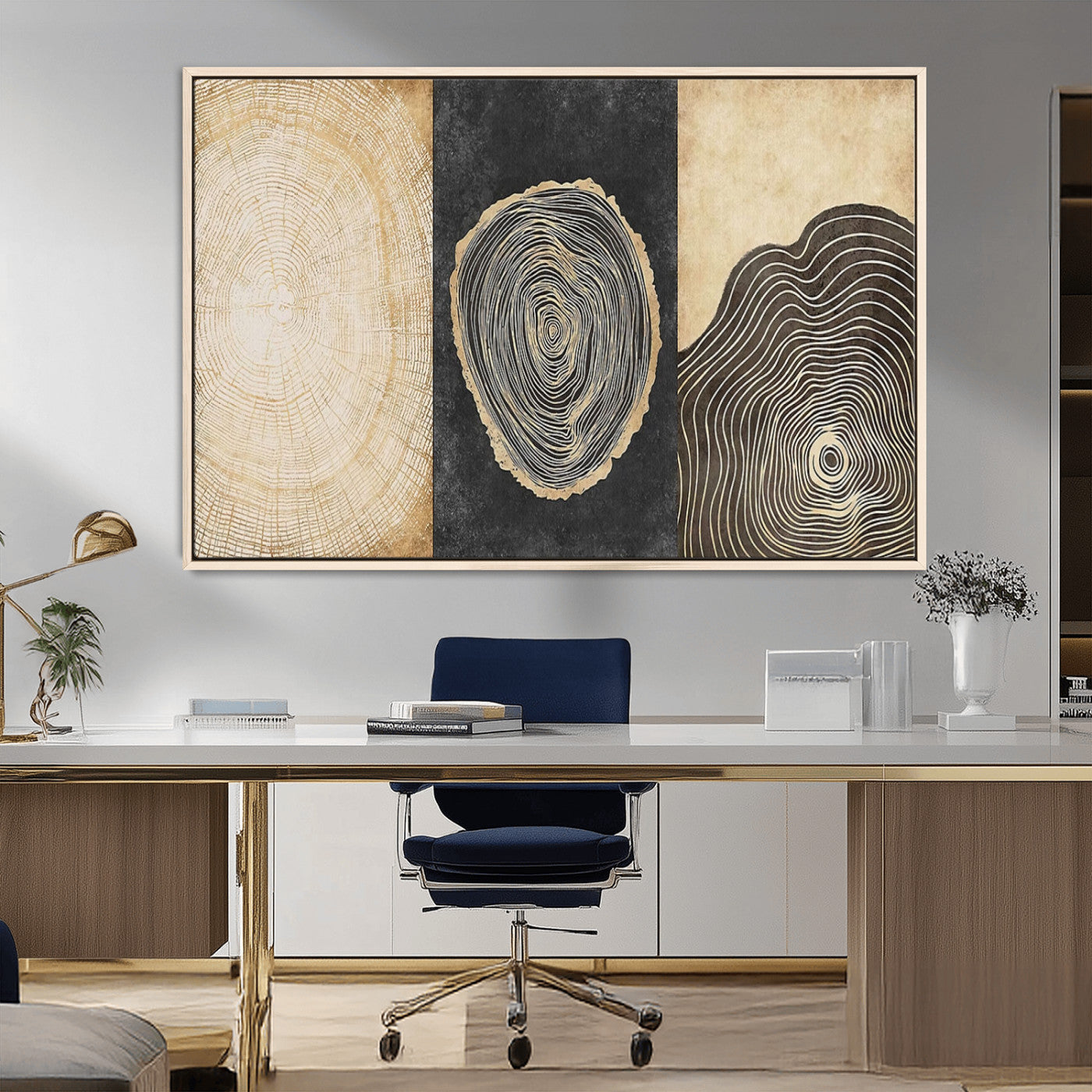 77785-MGV-CV-36X24-Tree Ring Abstract Wall Art – Rustic Wood Growth Pattern Canvas Prints, Modern Nature-Inspired Decor for Living Room or Office