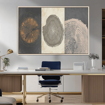 80725-MGV-CV-36X24-Wood Tree Rings Wall Art Canvas Print, Framed Tree Rings Art Picture Print, Abstract Tree Rings Perfect Modern Boho Decor Artwork