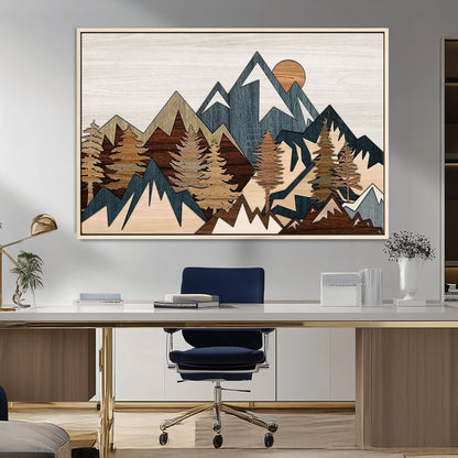 67950-MGV-CV-36X24-Modern Wood Wall Art Canvas Print, Framed Mountain Range Art Picture Print, Wood Mountain Range Perfect Rustic Decor Artwork