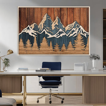 41330-MGV-CV-36X24-Rustic Mountain Wall Art – Wooden Nature Scene with Trees and Peaks, Handmade 3D Layered Decor for Living Room, Cabin or Office