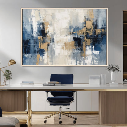 44344-MGV-CV-36X24-Abstract Blue and Gold Wall Art – Modern Hand Painted Canvas Print, Contemporary Textured Painting for Living Room, Bedroom or