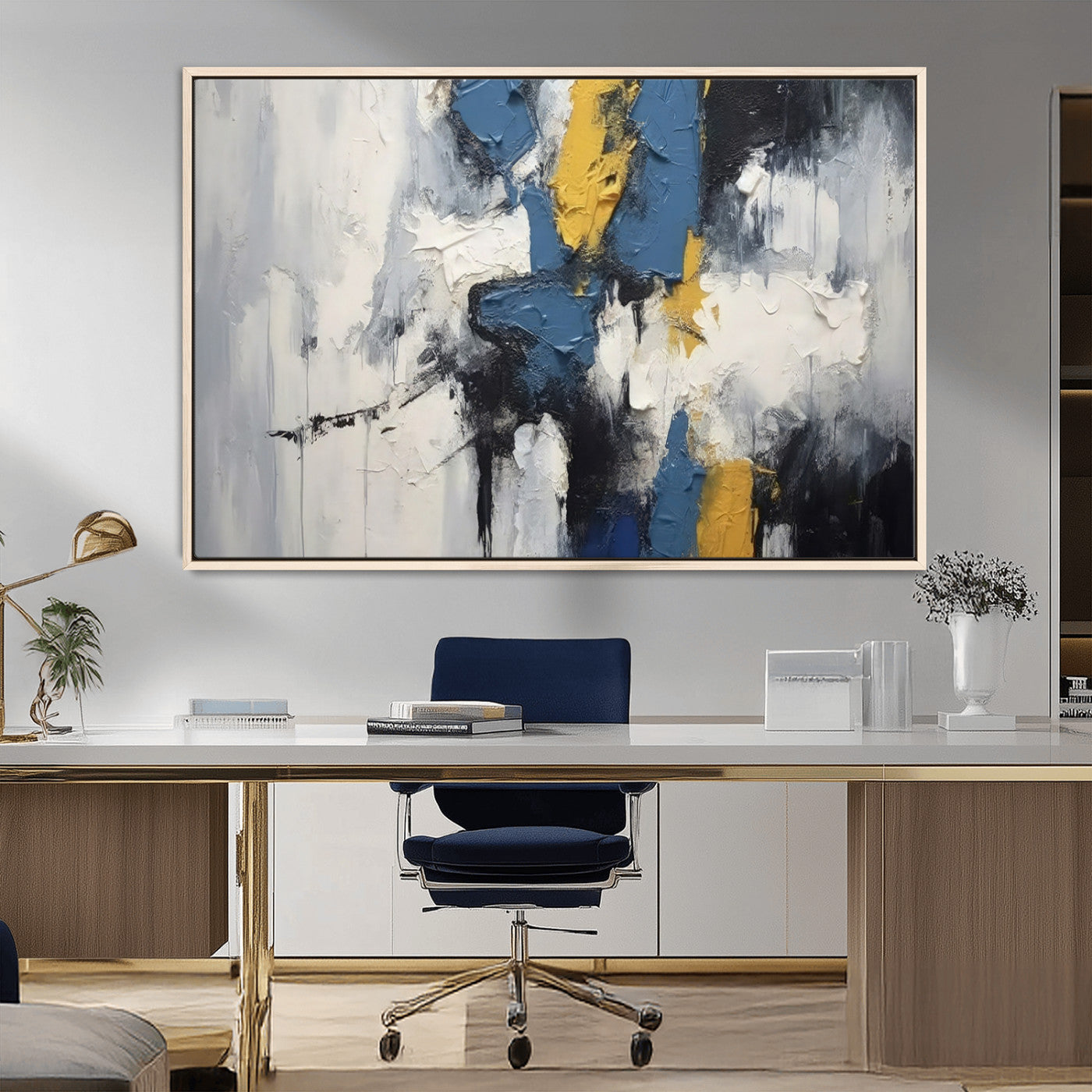 63850-MGV-FC-36X24_Natural-Abstract Blue and Yellow Wall Art – Modern Textured Canvas Painting, Bold Contemporary Artwork for Living Room, Bedroom or Office