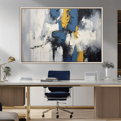 63850-MGV-FC-36X24_Natural-Abstract Blue and Yellow Wall Art – Modern Textured Canvas Painting, Bold Contemporary Artwork for Living Room, Bedroom or Office