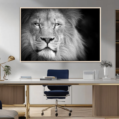 94453-MGV-CV-36X24-Lion Portrait Wall Art – Black and White King of the Jungle Canvas Print, Safari Wildlife Decor for Office, Bedroom, or Living