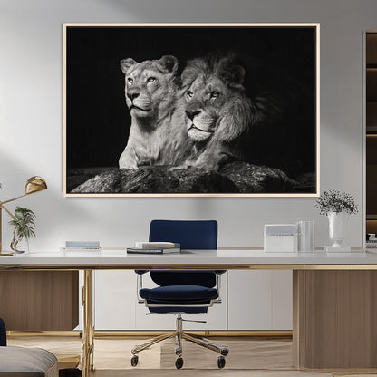 80013-MGV-FC-36X24_Natural-Lion and Lioness Wall Art – Black and White Wildlife Photography Canvas Print, African Safari Animal Decor for Office, Bedroom, or