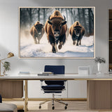 56549-MGV-CV-36X24-Wild Bison Wall Art – Majestic Buffalo Herd Running in Snow Canvas Print, Rustic Wildlife Photography Decor for Cabin, Lodge, or