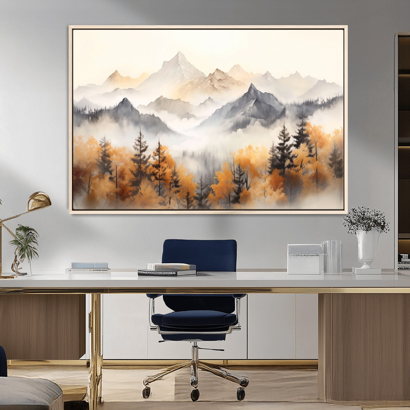 70049-MGV-CV-36X24-Autumn Mountain Forest Wall Art – Misty Landscape Canvas Print, Rustic Nature Inspired Decor for Living Room, Bedroom or Office