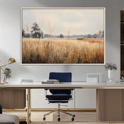 38193-MGV-FC-36X24_Natural-Golden Meadow Wall Art – Serene Grassland Landscape Canvas Print, Rustic Nature Decor for Bedroom, Living Room or Farmhouse