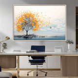 23385-MGV-FC-36X24_Natural-Golden Butterfly Tree Wall Art – Abstract Yellow and Gray Canvas Print, Modern Nature Artwork for Living Room, Bedroom or Office