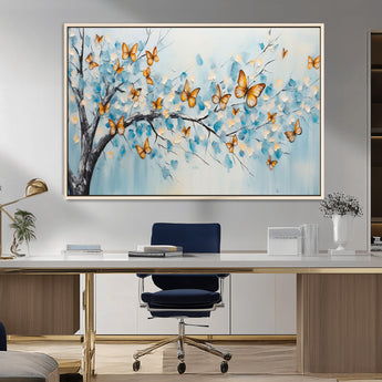 59455-MGV-CV-36X24-Butterfly Tree Branch Wall Art – Blue and Yellow Abstract Canvas Print, Modern Nature Artwork for Living Room, Bedroom or Office