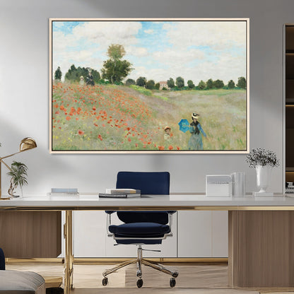 74890-MGV-FC-36X24_Natural-Monet Poppy Field Wall Art – Impressionist Landscape Canvas Print, Classic French Artwork for Living Room, Bedroom or Office Decor