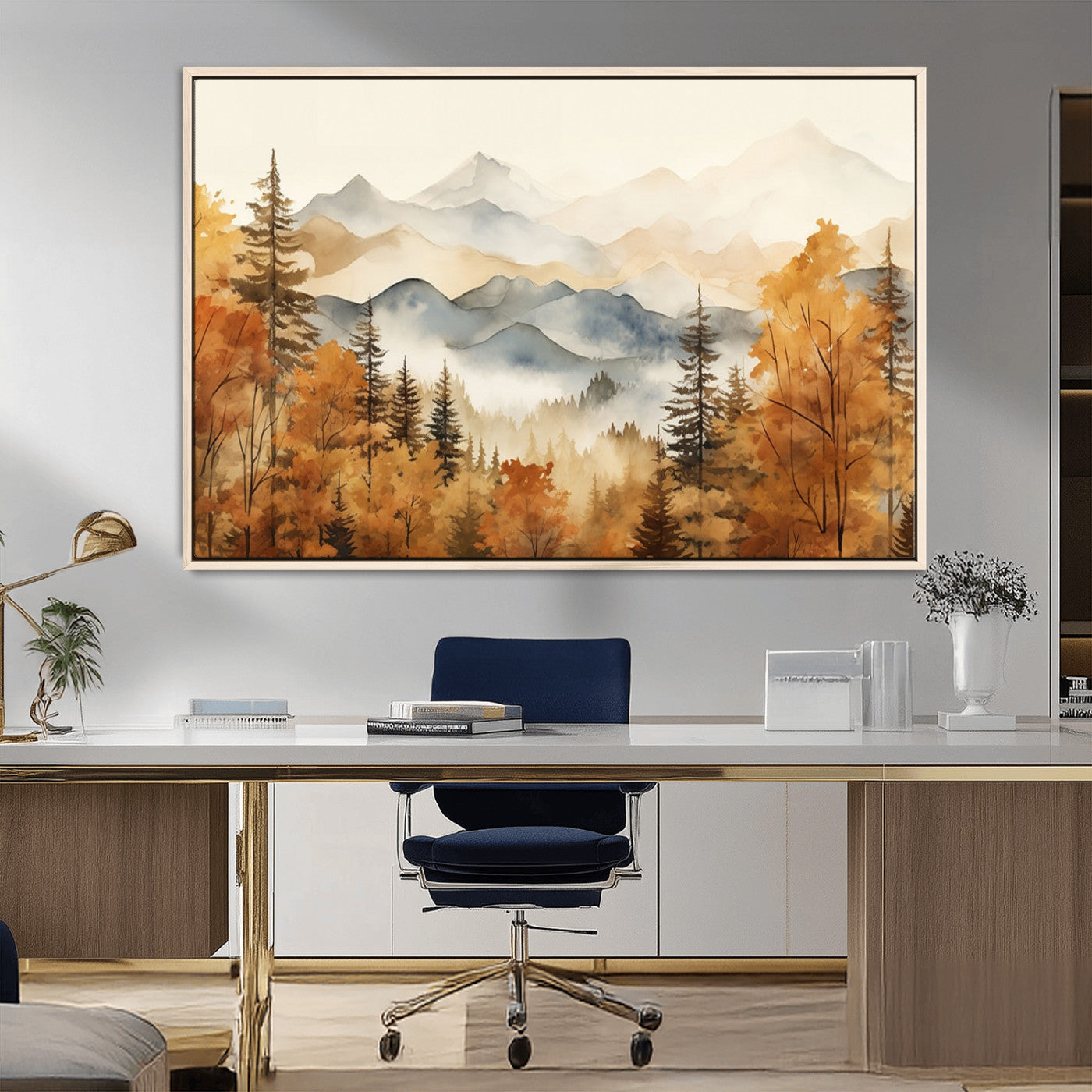 72950-MGV-FC-36X24_Natural-Autumn Mountain Forest Wall Art – Golden Fall Landscape Canvas Print, Nature-Inspired Home Decor for Living Room, Bedroom or