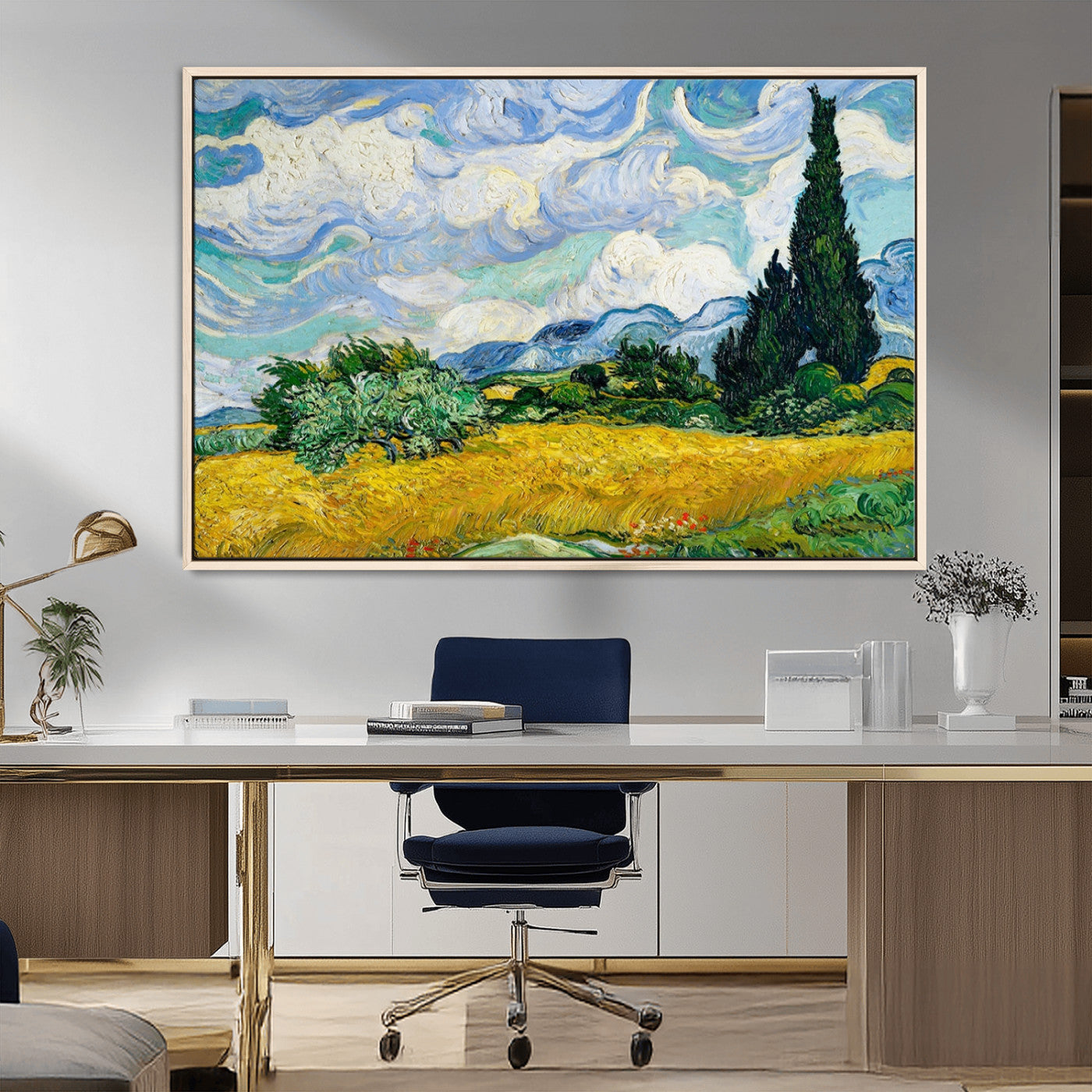 97252-MGV-FC-36X24_Natural-Wheat Field with Cypress – Van Gogh Wall Art, Impressionist Landscape Canvas Print, Rustic Home Decor for Living Room or Office