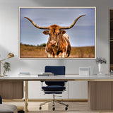18594-MGV-CV-36X24-Texas Longhorn Bull Wall Art – Rustic Western Cattle Canvas Print, Country Farmhouse Decor for Living Room, Office or Cabin