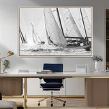 Boat-1-MGV-CV-36X24-Sailboat Racing Wall Art – Nautical Black and White Canvas Print, Ocean Adventure Decor for Office, Living Room or Bedroom