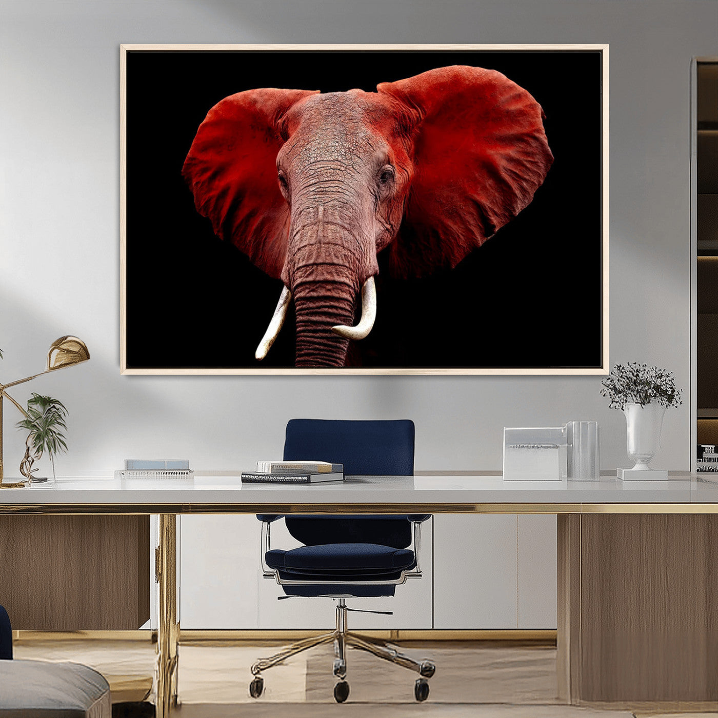 14788-MGV-CV-36X24-Red Elephant Wall Art – Bold Wildlife Canvas Print, African Safari Animal Decor for Living Room, Bedroom or Office