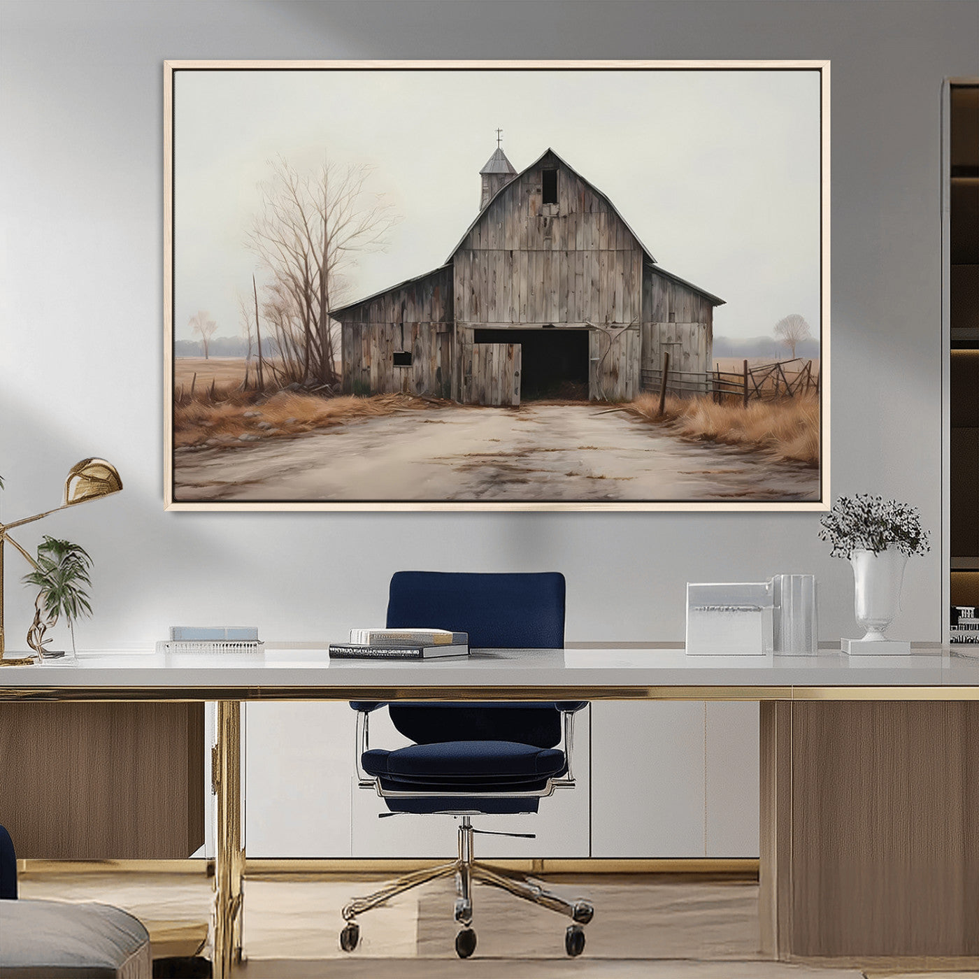 11602-MGV-CV-36X24-Old Barn Wall Art Canvas Print, Framed Rustic Barn Art Picture Print, Old Farmhouse Perfect Rustic Farmhouse Decor Artwork