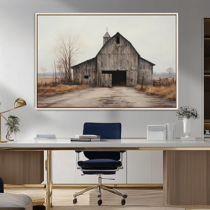 11602-MGV-CV-36X24-Old Barn Wall Art Canvas Print, Framed Rustic Barn Art Picture Print, Old Farmhouse Perfect Rustic Farmhouse Decor Artwork