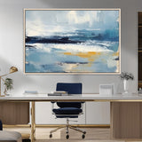 19746-MGV-CV-36X24-Abstract Ocean Wall Art – Modern Coastal Canvas Print with Blue, White and Gold Textures, Contemporary Seascape Painting for