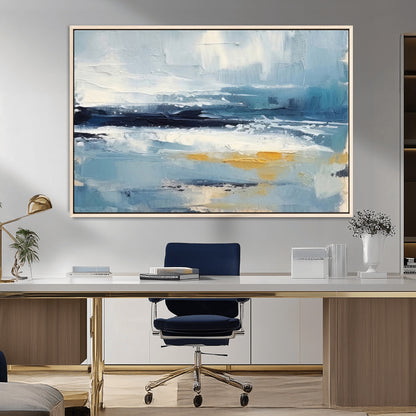 19746-MGV-CV-36X24-Abstract Ocean Wall Art – Modern Coastal Canvas Print with Blue, White and Gold Textures, Contemporary Seascape Painting for