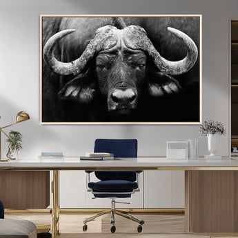 75273-MGV-CV-36X24-Buffalo Wall Art – Black and White African Buffalo Canvas Print, Rustic Wildlife Animal Artwork for Farmhouse, Living Room,