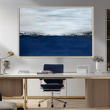 62197-MGV-CV-36X24-Abstract Ocean Wall Art – Minimalist Blue and White Canvas Print, Modern Coastal Seascape Painting for Bedroom, Living Room or