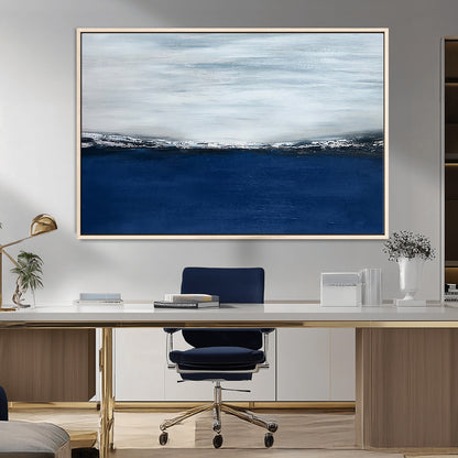 62197-MGV-CV-36X24-Abstract Ocean Wall Art – Minimalist Blue and White Canvas Print, Modern Coastal Seascape Painting for Bedroom, Living Room or