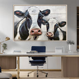 28934-MGV-FC-36X24_Natural-Farmhouse Cow Wall Art – Rustic Black and White Dairy Cattle Canvas Print, Country Barn Animal Painting for Kitchen, Living Room