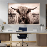 55903-MGV-FC-36X24_Natural-Highland Cow Wall Art – Rustic Sepia Scottish Highland Bull Canvas Print, Farmhouse Country Animal Decor for Living Room, Bedroom