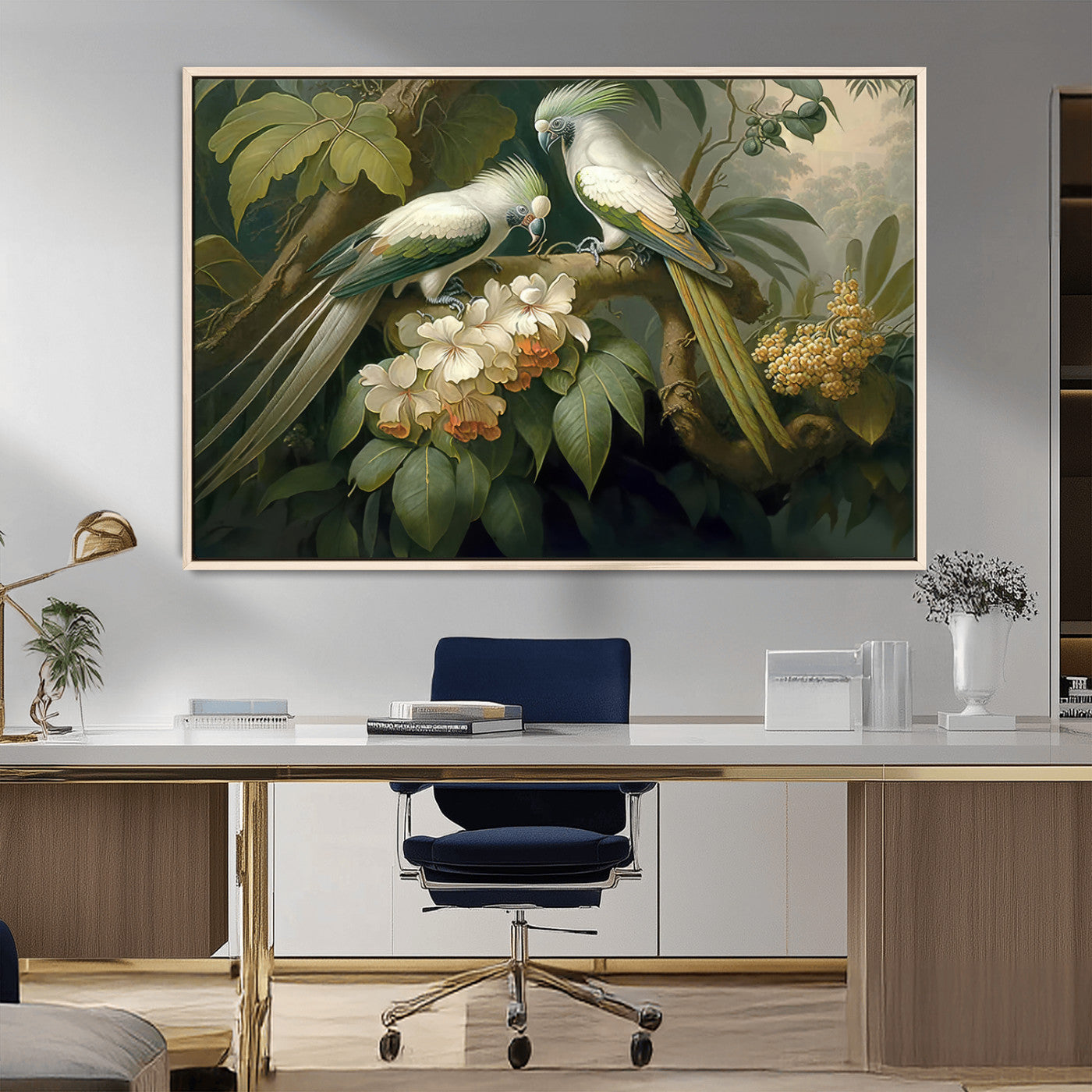 84047-MGV-CV-36X24-Tropical Birds Wall Art – Elegant Botanical Canvas Print, Exotic Nature Decor for Living Room, Bedroom or Office