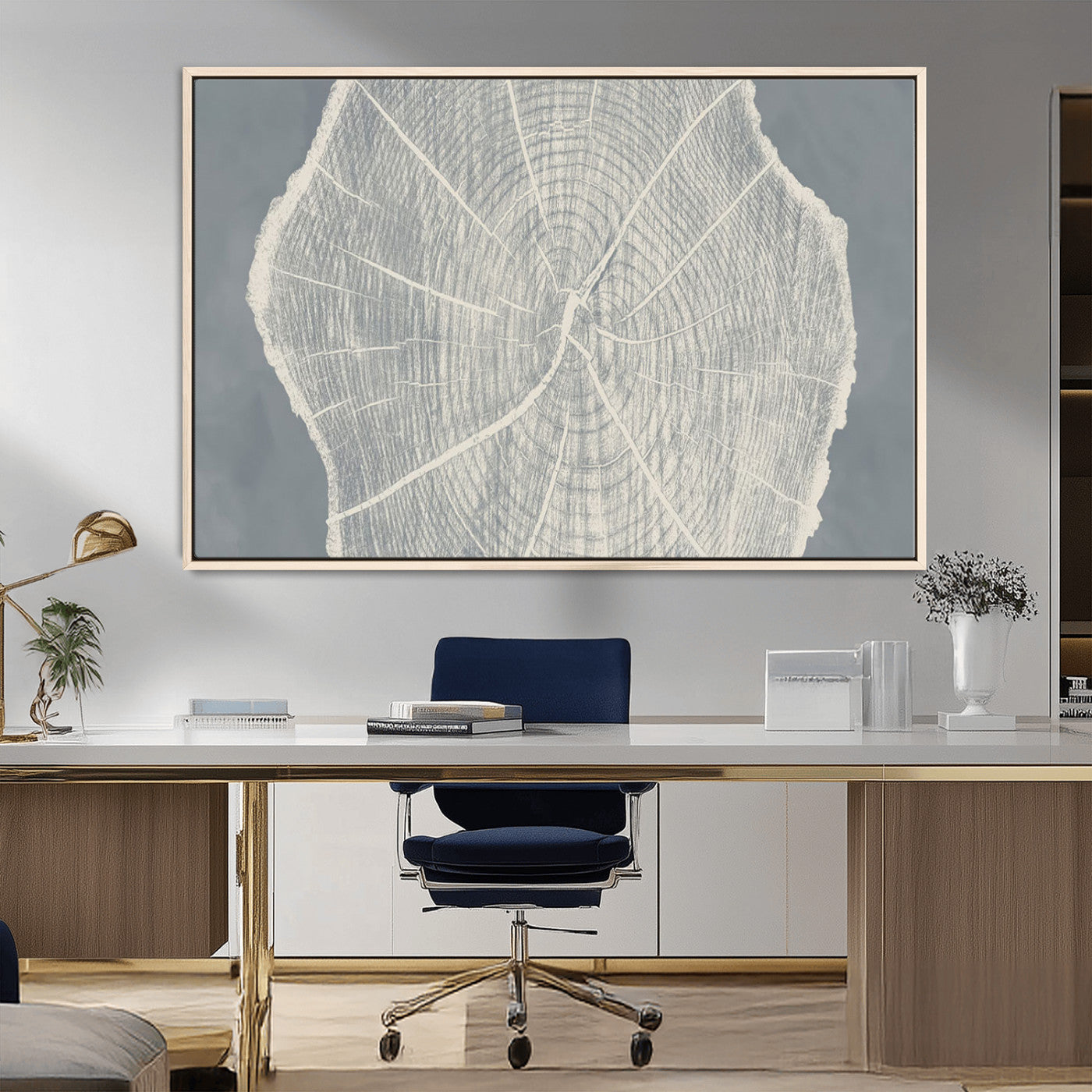 25547-MGV-CV-36X24-Tree Ring Wall Art Canvas Print, Framed Linocut Tree Ring Art Picture Print, Wood Texture Perfect Minimalist Farmhouse Decor