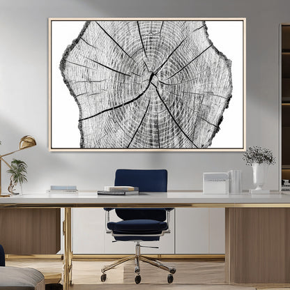 98709-MGV-CV-36X24-Tree Ring Wall Art – Black and White Canvas Print Rustic Wood Cross Section, Minimal Nature Inspired Decor for Living Room,