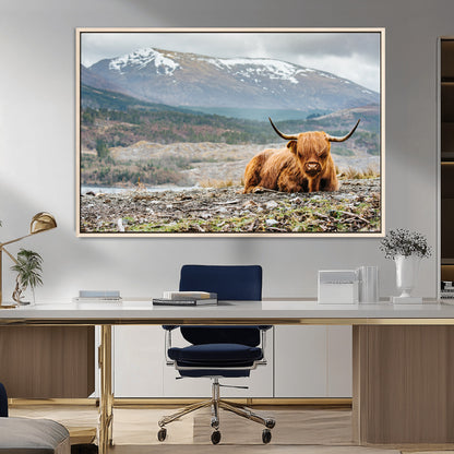 80252-MGV-CV-36X24-Scottish Cow Wall Art Canvas Print, Framed Highland Cow Art Picture Print, Highland Cattle Perfect Rustic Farmhouse Decor Artwork