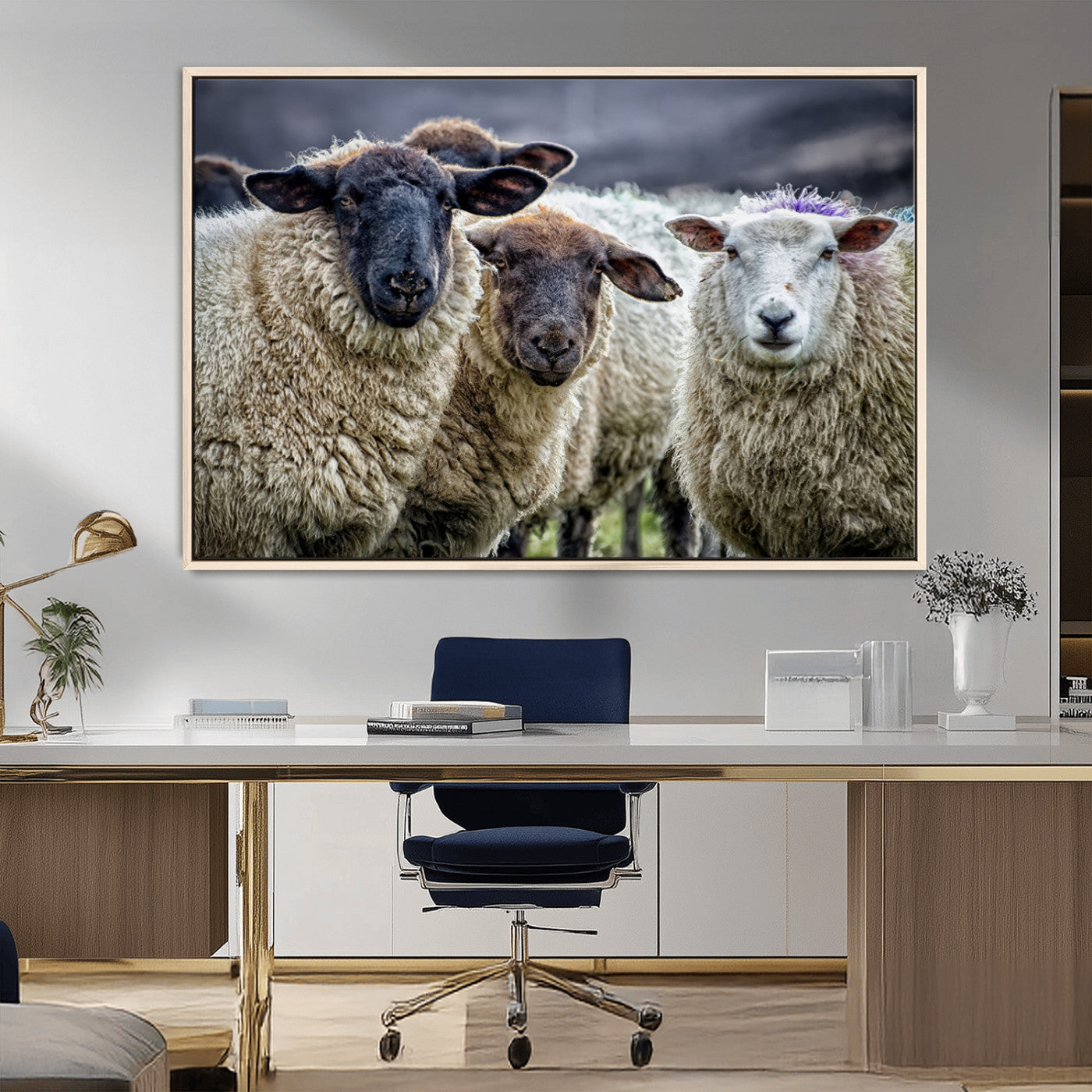 18418-MGV-CV-36X24-Sheep Wall Art Canvas Print, Framed Farmhouse Sheep Art Picture Print, Sheep Herd Perfect Rustic Farmhouse Decor Artwork