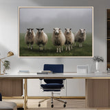 87339-MGV-CV-36X24-Sheep Wall Art – Rustic Farmhouse Canvas Print Flock Standing Misty Field Countryside Photography, Country Animal Decor for Living