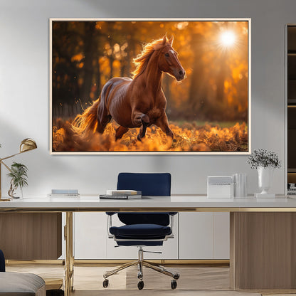 92144-MGV-CV-36X24-Sunset Horse Wall Art Canvas Print, Framed Horse Barn Art Picture Print, Majestic Horse Perfect Rustic Farmhouse Decor Artwork