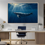 18052-MGV-CV-36X24-Whale Wall Art – Majestic Ocean Canvas Print Marine Life Underwater Sunlight Scene, Nautical Coastal Decor for Living Room,