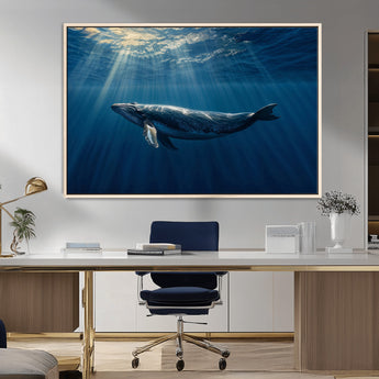 18052-MGV-CV-36X24-Whale Wall Art – Majestic Ocean Canvas Print Marine Life Underwater Sunlight Scene, Nautical Coastal Decor for Living Room,