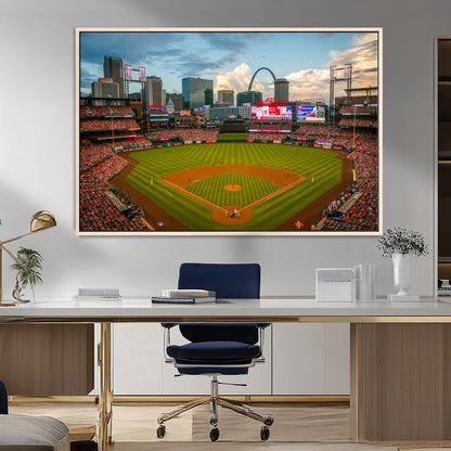 91908-MGV-CV-36X24-Baseball Stadium Wall Art – Canvas Print Game Day Field City Skyline Iconic Arch Scene Sports Photography, Decor for Game Room,