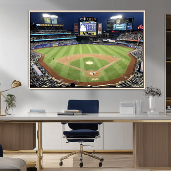 87666-MGV-CV-36X24-City Field Stadium Wall Art Canvas Print, Framed New York Stadium Art Picture Print, Citi Field Stadium Perfect Sport Room Decor