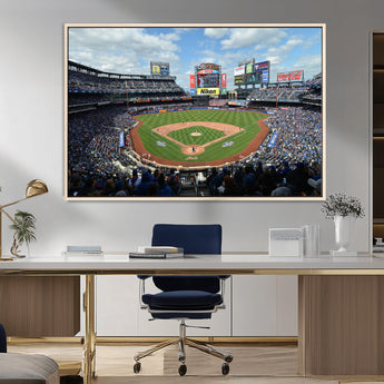 22910-MGV-CV-36X24-City Field Stadium Wall Art Canvas Print, Framed New York Stadium Art Picture Print, City Field Perfect Sport Room Decor Artwork