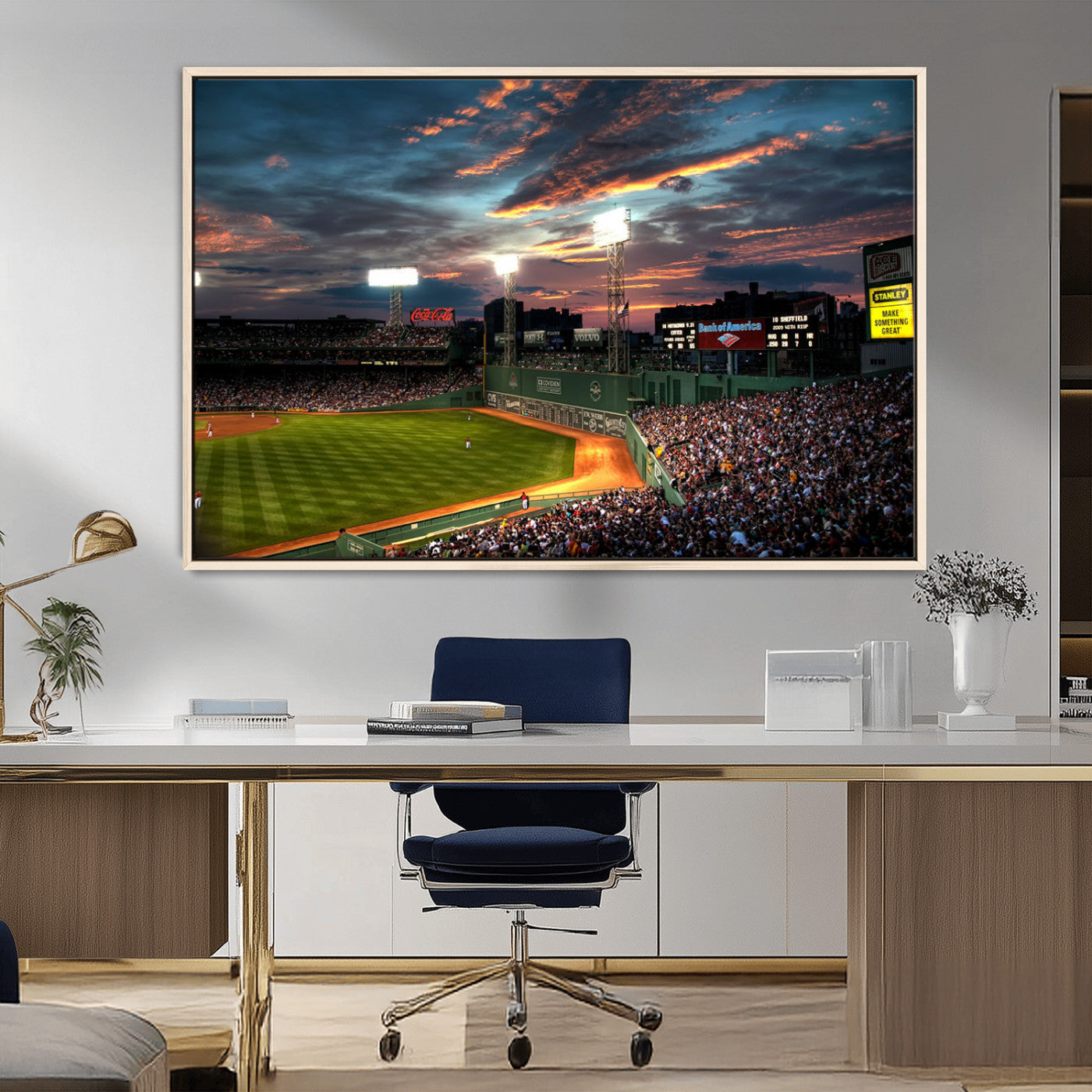 66781-MGV-FC-36X24_Natural-Baseball Stadium Wall Art – Canvas Print Evening Game Field Packed Crowd Sunset Sky Sports Photography, Dynamic Decor for Game