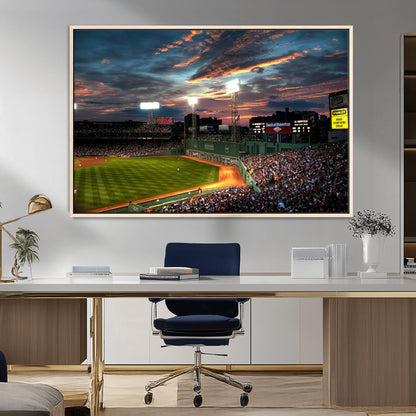 66781-MGV-FC-36X24_Natural-Baseball Stadium Wall Art – Canvas Print Evening Game Field Packed Crowd Sunset Sky Sports Photography, Dynamic Decor for Game